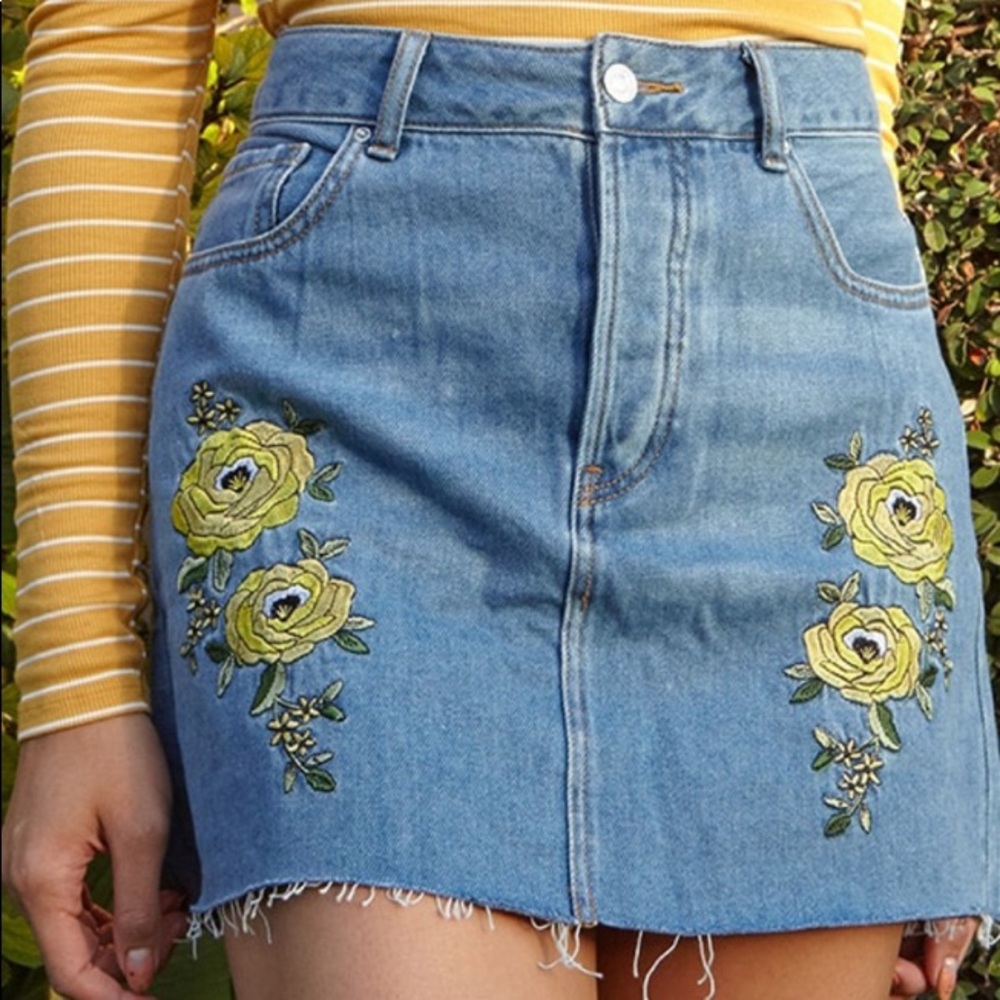 Floral Patch Denim Skirt